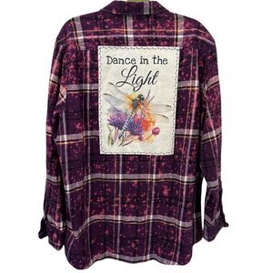Angry Minnow Shirt Mens XL Purple Plaid Flannel Dance In The Light Dragonfly